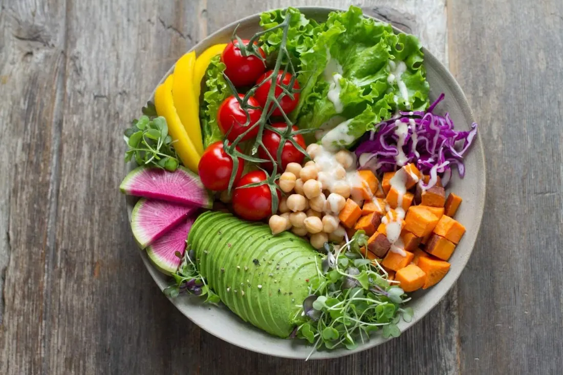 Blood-pressure-friendly meal plated at home.