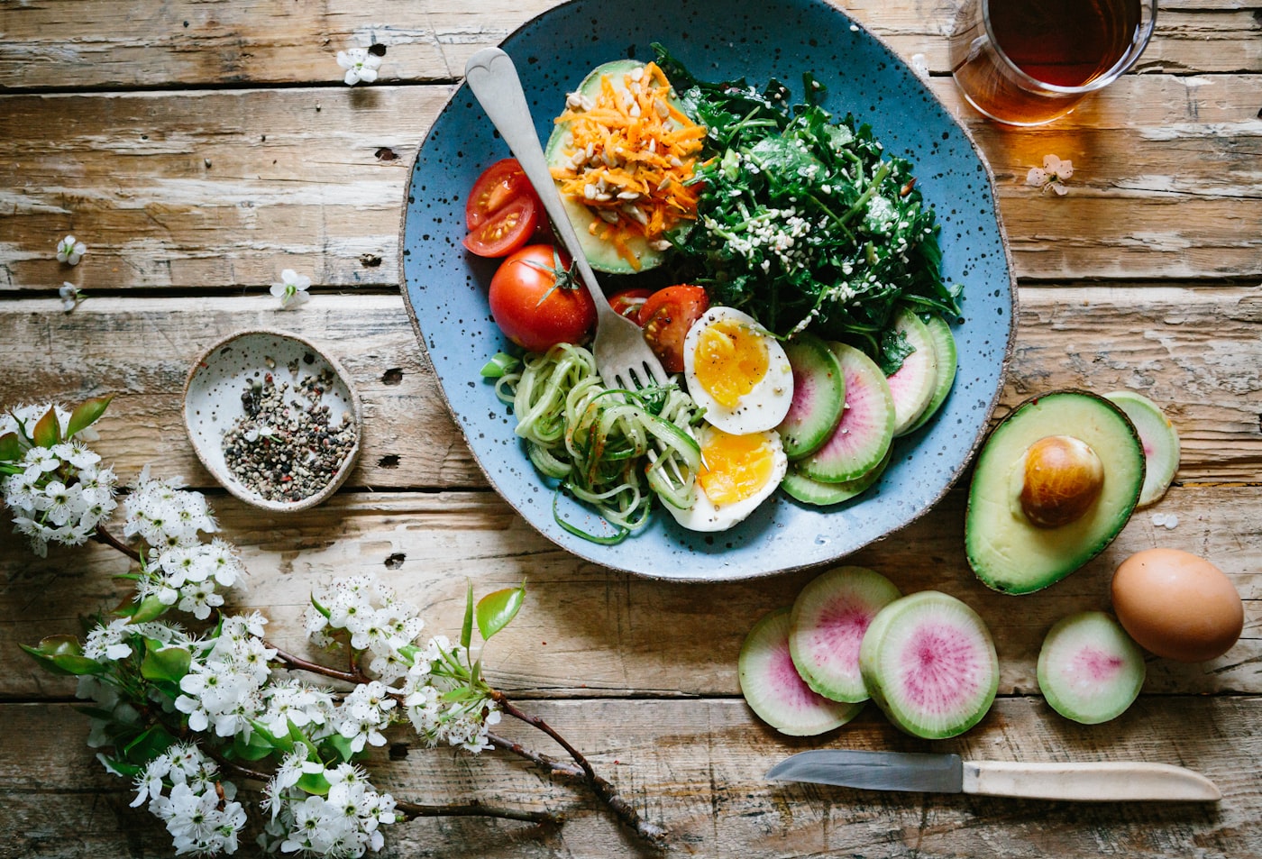 Protein-forward bowls with eggs, vegetables and grains.